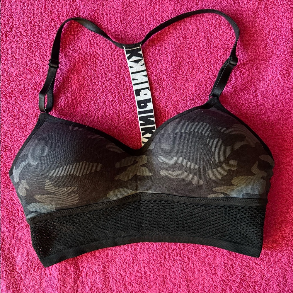 PINK Victoria's Secret Black Camo Seamless Bralette with Mesh Band - Picture 6 of 9
